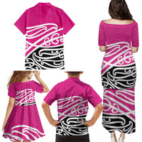 All Pink New Zealand Kowhai Ngutukak Family Matching Puletasi and Hawaiian Shirt - Polynesian Pride