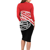 All Red New Zealand Kowhai Ngutukak Family Matching Long Sleeve Bodycon Dress and Hawaiian Shirt - Polynesian Pride