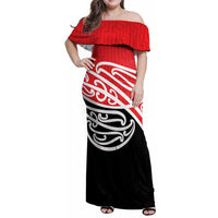 All Red New Zealand Kowhai Ngutukak Family Matching Off Shoulder Maxi Dress and Hawaiian Shirt - Polynesian Pride