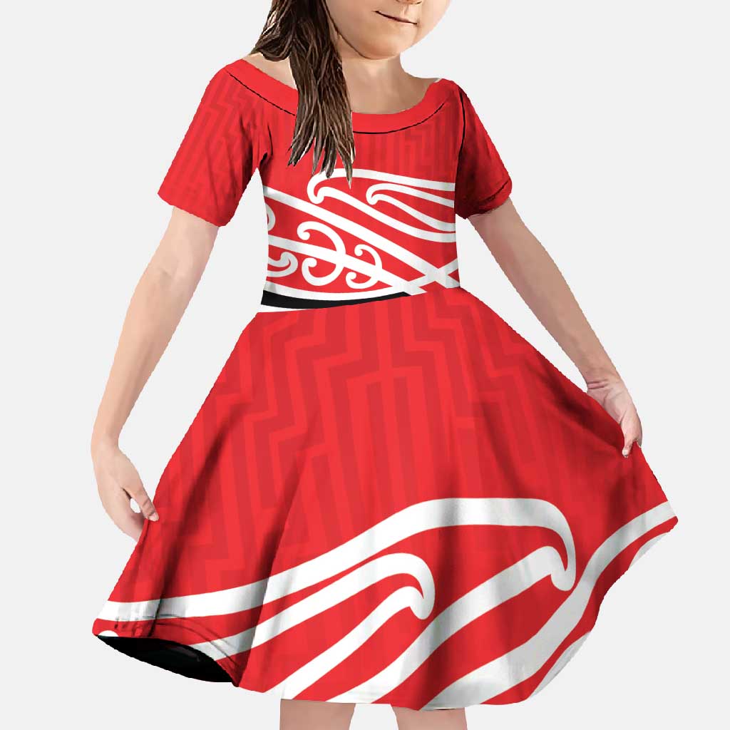 All Red New Zealand Kowhai Ngutukak Family Matching Short Sleeve Bodycon Dress and Hawaiian Shirt - Polynesian Pride