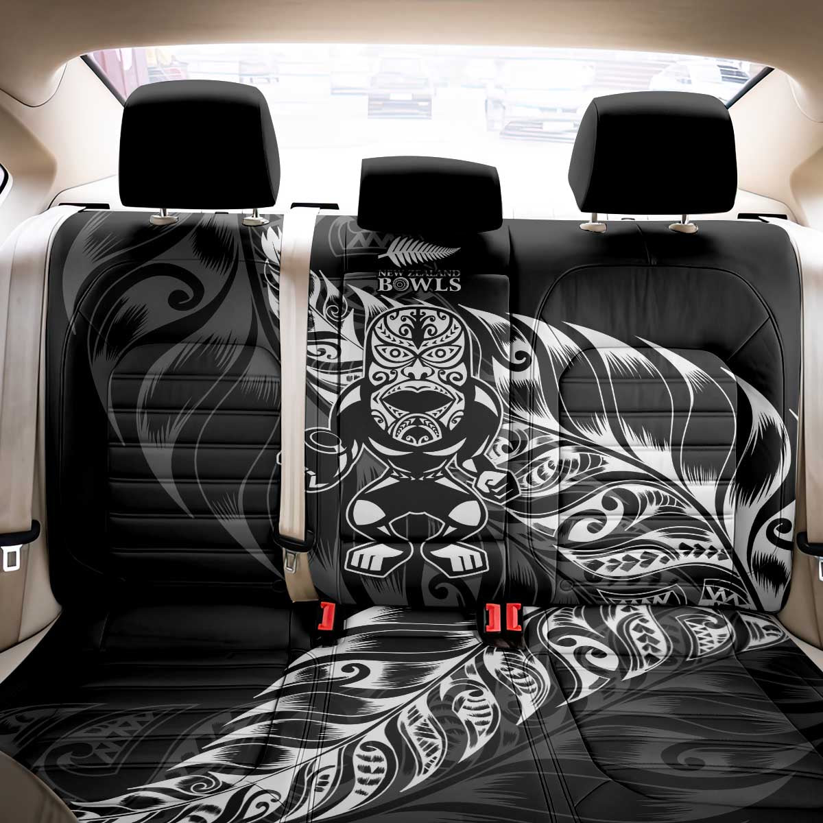 New Zealand Lawn Bowls Back Car Seat Cover Black Maori Warrior Tribal Silver Fern - Polynesian Pride