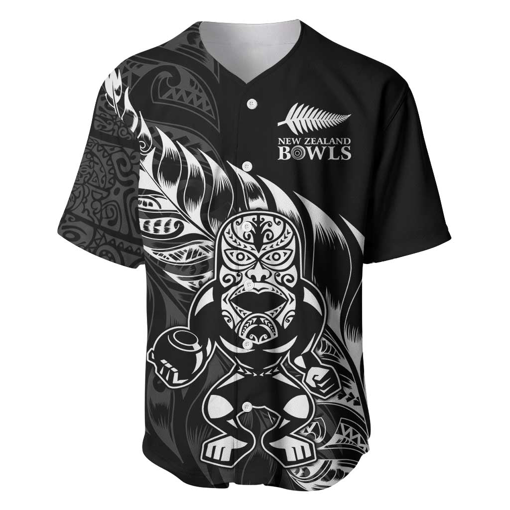 New Zealand Lawn Bowls Custom Baseball Jersey Black Maori Warrior Tribal Silver Fern - Polynesian Pride