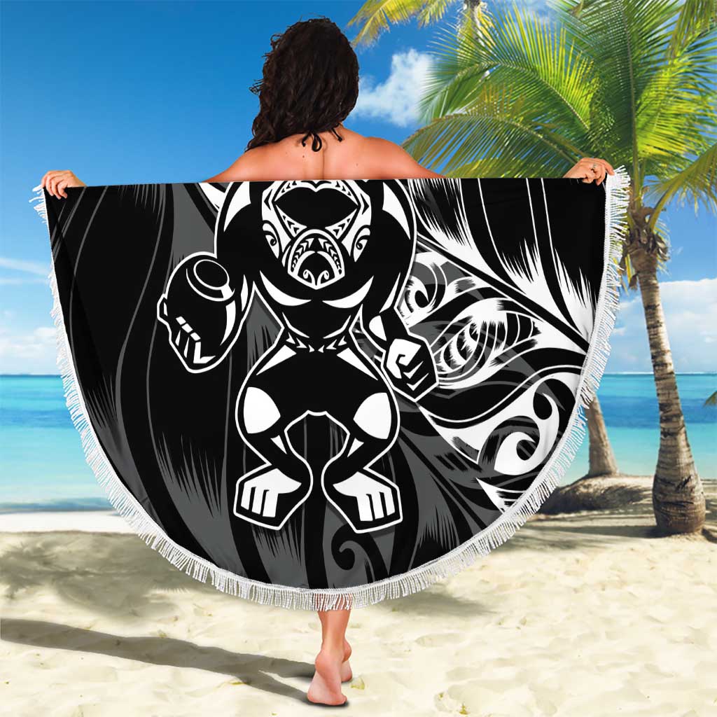 New Zealand Lawn Bowls Beach Blanket Black Maori Warrior Tribal Silver Fern - Polynesian Pride