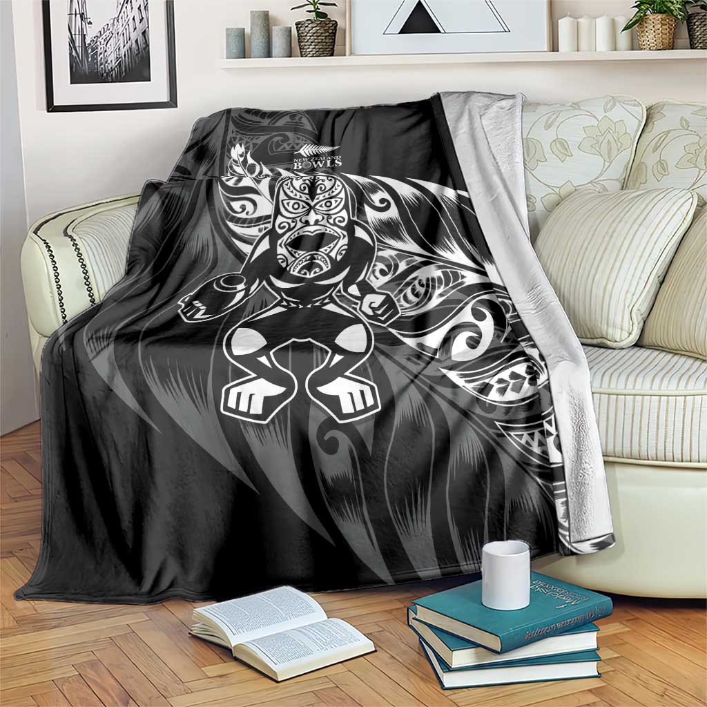 New Zealand Lawn Bowls Blanket Black Maori Warrior Tribal Silver Fern - Polynesian Pride