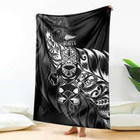 New Zealand Lawn Bowls Blanket Black Maori Warrior Tribal Silver Fern - Polynesian Pride