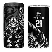 New Zealand Lawn Bowls Custom 4 in 1 Can Cooler Tumbler Black Maori Warrior Tribal Silver Fern - Polynesian Pride