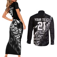 New Zealand Lawn Bowls Custom Couples Matching Short Sleeve Bodycon Dress and Long Sleeve Button Shirt Black Maori Warrior Tribal Silver Fern - Polynesian Pride
