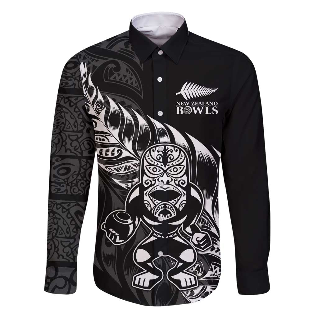 New Zealand Lawn Bowls Custom Family Matching Long Sleeve Bodycon Dress and Hawaiian Shirt Black Maori Warrior Tribal Silver Fern - Polynesian Pride