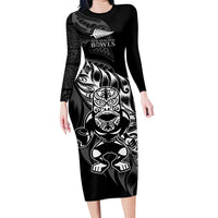 New Zealand Lawn Bowls Custom Family Matching Long Sleeve Bodycon Dress and Hawaiian Shirt Black Maori Warrior Tribal Silver Fern - Polynesian Pride
