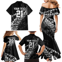 New Zealand Lawn Bowls Custom Family Matching Mermaid Dress and Hawaiian Shirt Black Maori Warrior Tribal Silver Fern - Polynesian Pride