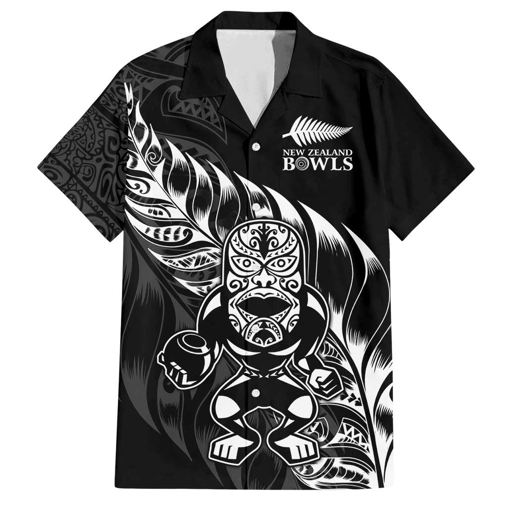New Zealand Lawn Bowls Custom Family Matching Off Shoulder Maxi Dress and Hawaiian Shirt Black Maori Warrior Tribal Silver Fern - Polynesian Pride