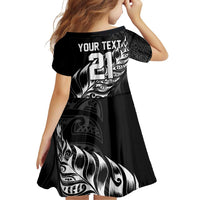 New Zealand Lawn Bowls Custom Family Matching Off Shoulder Short Dress and Hawaiian Shirt Black Maori Warrior Tribal Silver Fern - Polynesian Pride