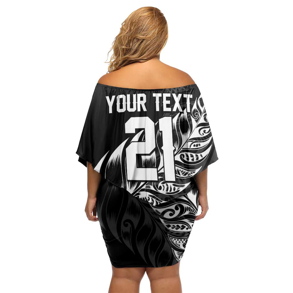 New Zealand Lawn Bowls Custom Family Matching Off Shoulder Short Dress and Hawaiian Shirt Black Maori Warrior Tribal Silver Fern - Polynesian Pride