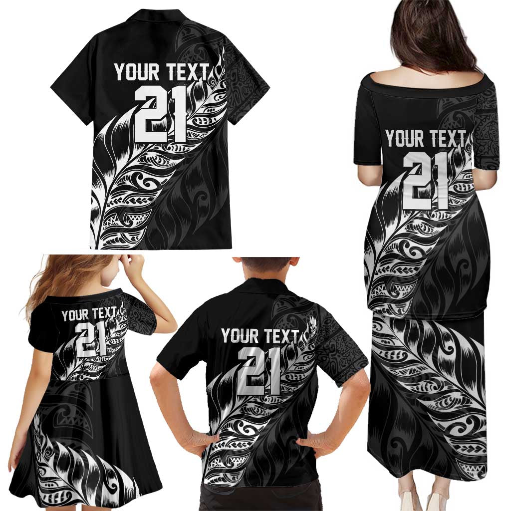 New Zealand Lawn Bowls Custom Family Matching Puletasi and Hawaiian Shirt Black Maori Warrior Tribal Silver Fern - Polynesian Pride