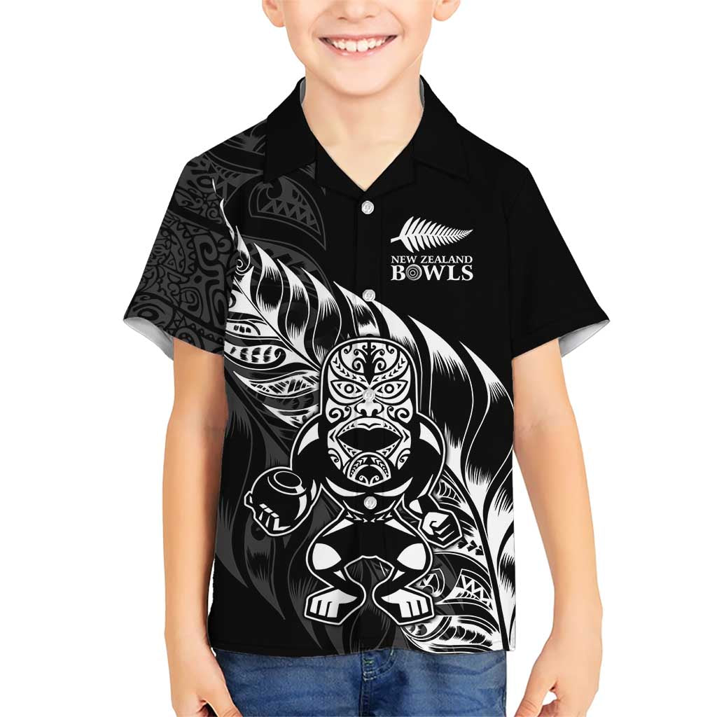 New Zealand Lawn Bowls Custom Family Matching Short Sleeve Bodycon Dress and Hawaiian Shirt Black Maori Warrior Tribal Silver Fern - Polynesian Pride