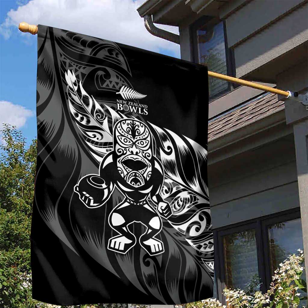 New Zealand Lawn Bowls Garden Flag Black Maori Warrior Tribal Silver Fern - Polynesian Pride
