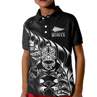 New Zealand Lawn Bowls Custom Kid Polo Shirt Black Maori Warrior Tribal Silver Fern - Polynesian Pride