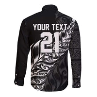 New Zealand Lawn Bowls Custom Long Sleeve Button Shirt Black Maori Warrior Tribal Silver Fern - Polynesian Pride