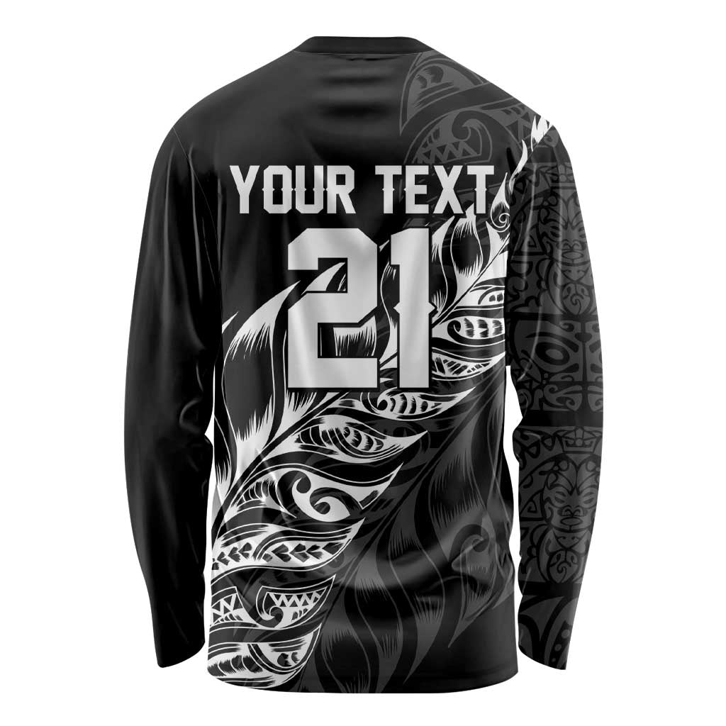 New Zealand Lawn Bowls Custom Long Sleeve Shirt Black Maori Warrior Tribal Silver Fern - Polynesian Pride