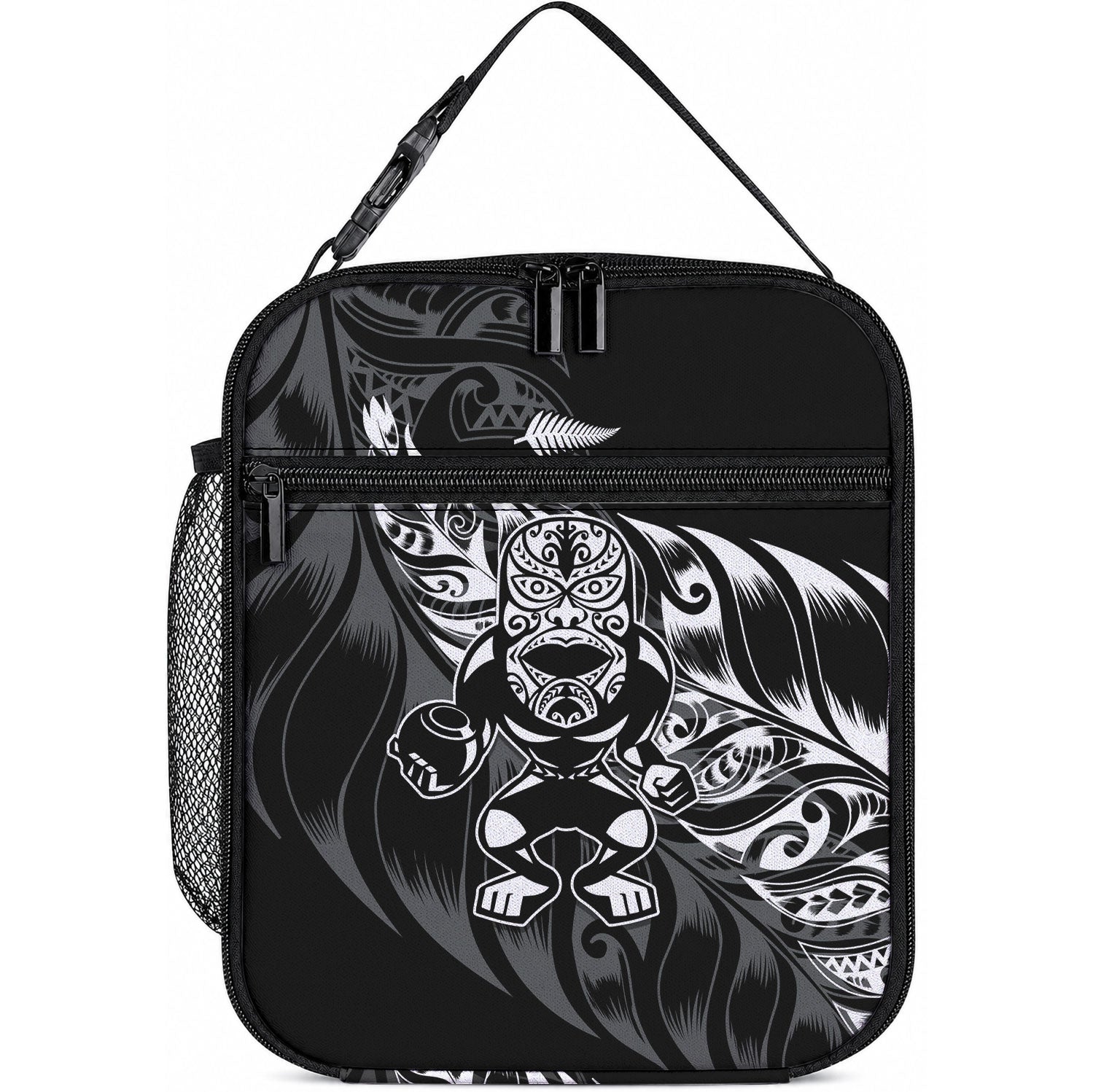 New Zealand Lawn Bowls Lunch Bag Black Maori Warrior Tribal Silver Fern LT9 10.2 × 8.3 × 4.3 inch Black - Polynesian Pride