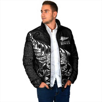 New Zealand Lawn Bowls Custom Padded Jacket Black Maori Warrior Tribal Silver Fern - Polynesian Pride