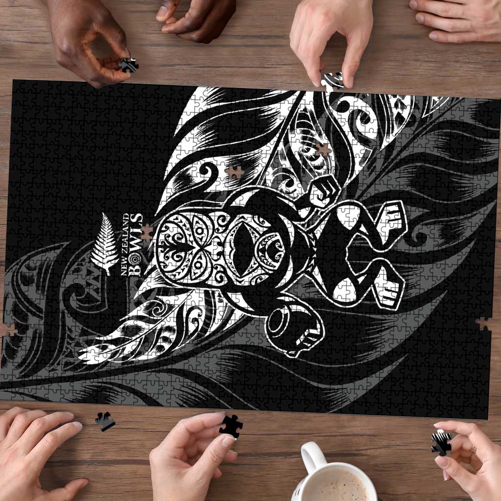 New Zealand Lawn Bowls Puzzle Black Maori Warrior Tribal Silver Fern - Polynesian Pride