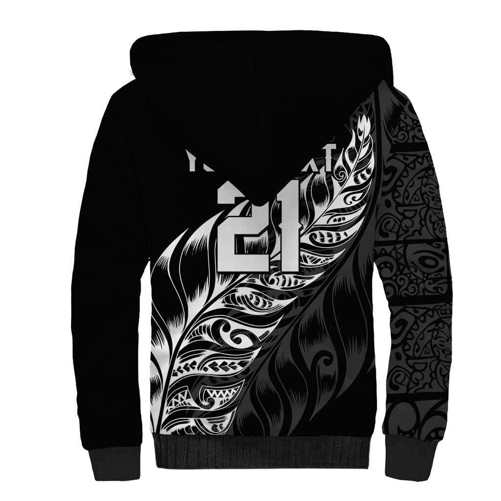 New Zealand Lawn Bowls Custom Sherpa Hoodie Black Maori Warrior Tribal Silver Fern - Polynesian Pride