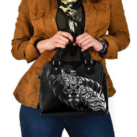 New Zealand Lawn Bowls Shoulder Handbag Black Maori Warrior Tribal Silver Fern - Polynesian Pride