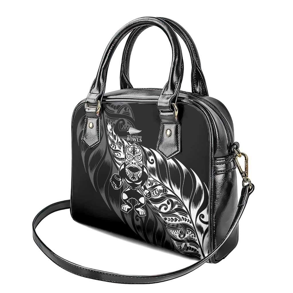 New Zealand Lawn Bowls Shoulder Handbag Black Maori Warrior Tribal Silver Fern - Polynesian Pride