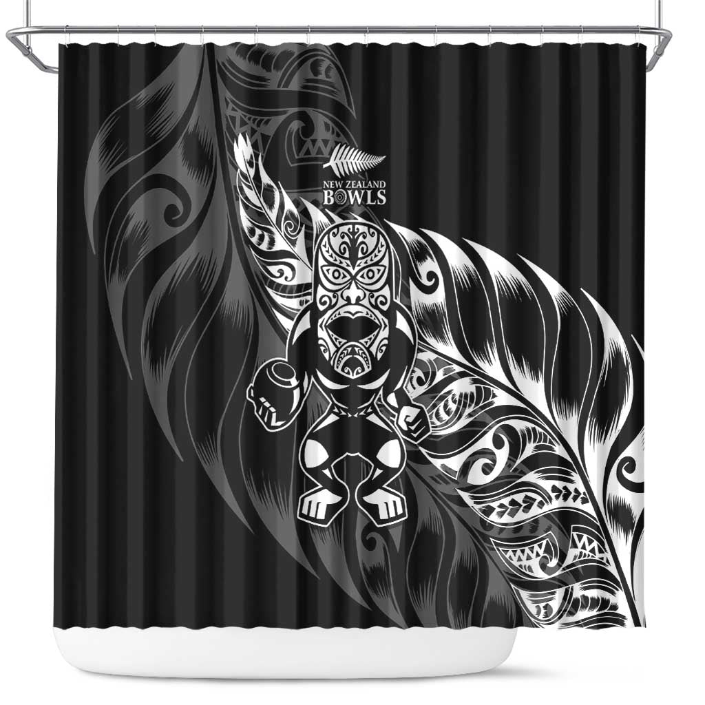 New Zealand Lawn Bowls Shower Curtain Black Maori Warrior Tribal Silver Fern - Polynesian Pride
