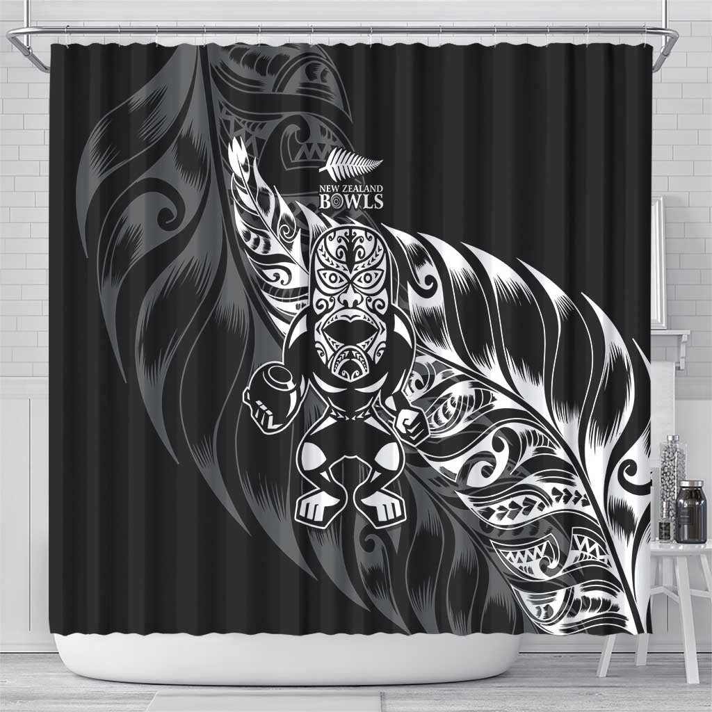 New Zealand Lawn Bowls Shower Curtain Black Maori Warrior Tribal Silver Fern - Polynesian Pride