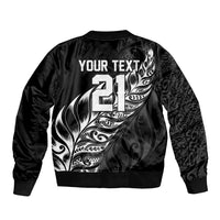 New Zealand Lawn Bowls Custom Sleeve Zip Bomber Jacket Black Maori Warrior Tribal Silver Fern - Polynesian Pride