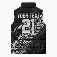 New Zealand Lawn Bowls Custom Sleeveless Puffer Jacket Black Maori Warrior Tribal Silver Fern - Polynesian Pride