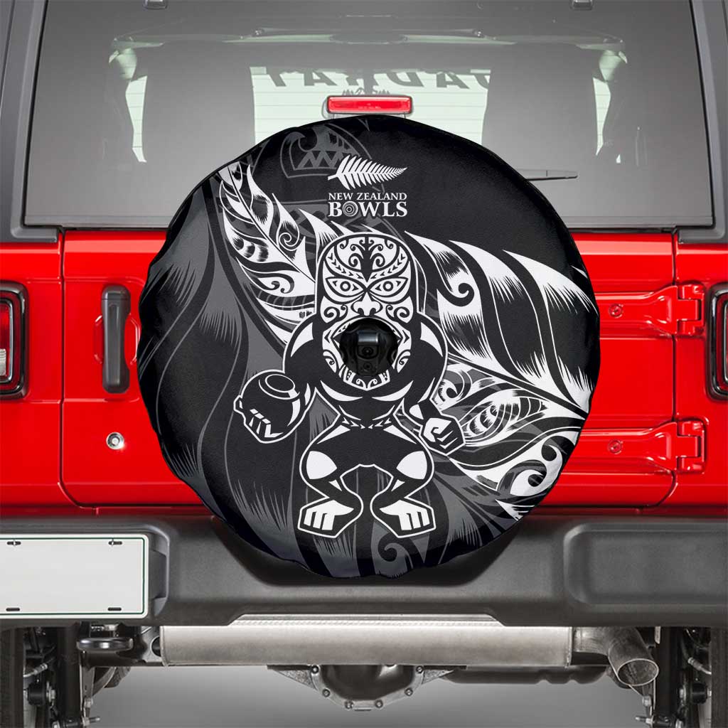 New Zealand Lawn Bowls Spare Tire Cover Black Maori Warrior Tribal Silver Fern - Polynesian Pride