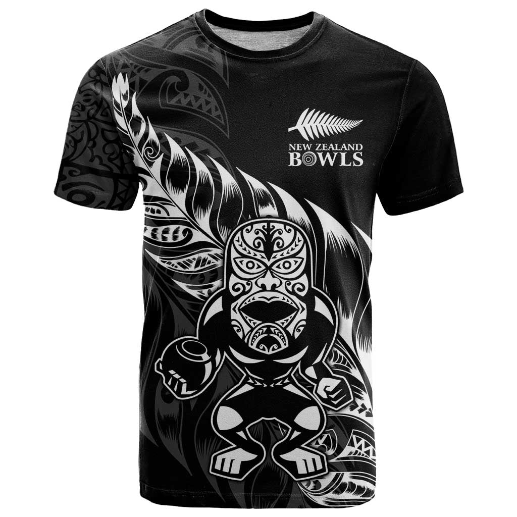 New Zealand Lawn Bowls Custom T Shirt Black Maori Warrior Tribal Silver Fern - Polynesian Pride
