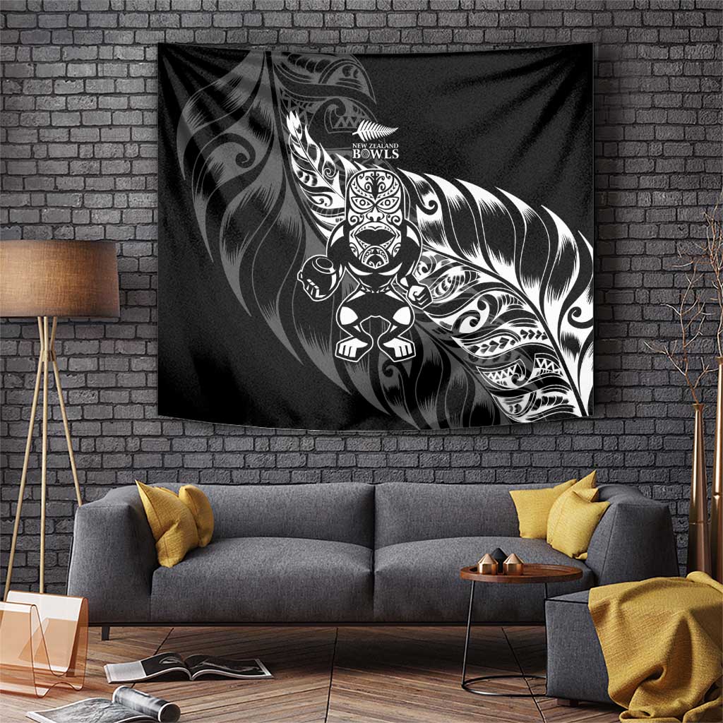New Zealand Lawn Bowls Tapestry Black Maori Warrior Tribal Silver Fern - Polynesian Pride