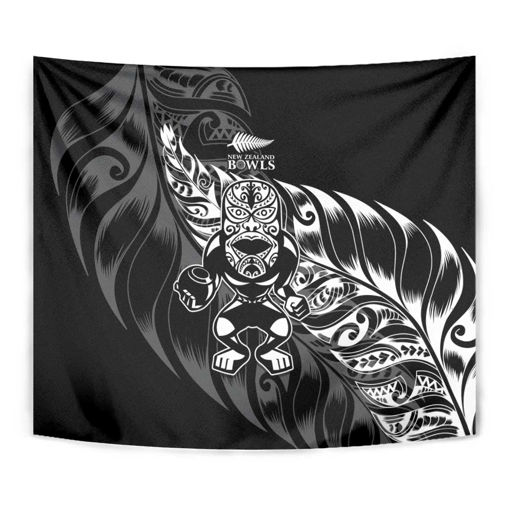 New Zealand Lawn Bowls Tapestry Black Maori Warrior Tribal Silver Fern - Polynesian Pride