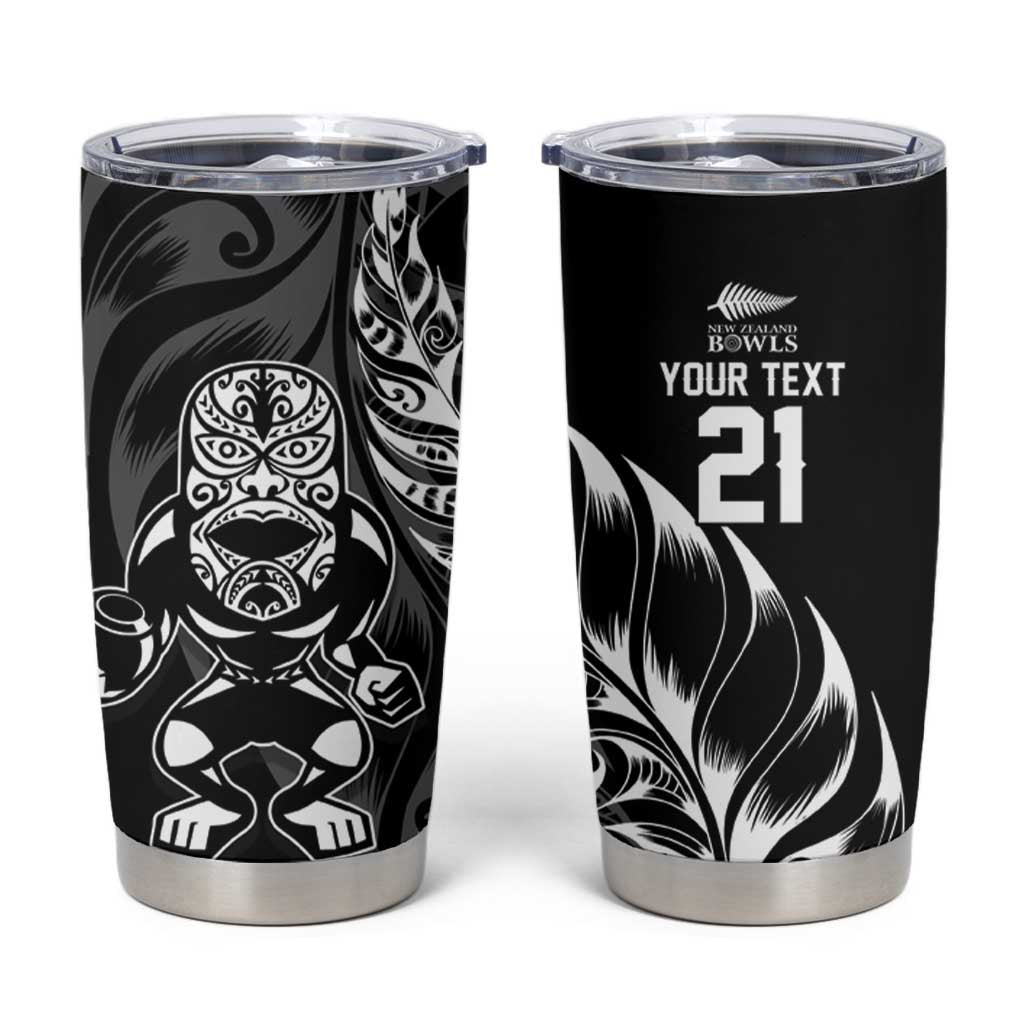 New Zealand Lawn Bowls Custom Tumbler Cup Black Maori Warrior Tribal Silver Fern - Polynesian Pride