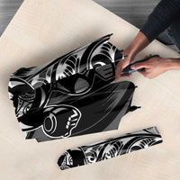 New Zealand Lawn Bowls Umbrella Black Maori Warrior Tribal Silver Fern - Polynesian Pride