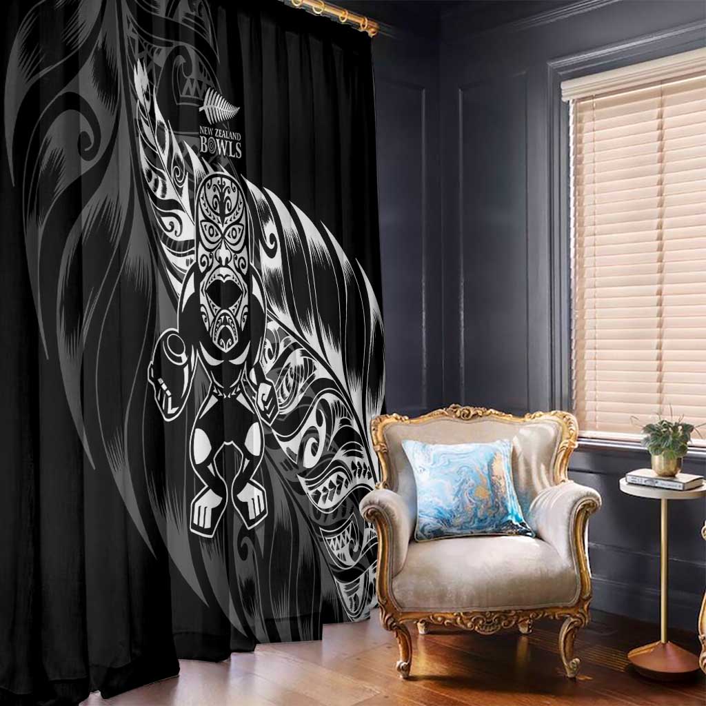 New Zealand Lawn Bowls Window Curtain Black Maori Warrior Tribal Silver Fern - Polynesian Pride