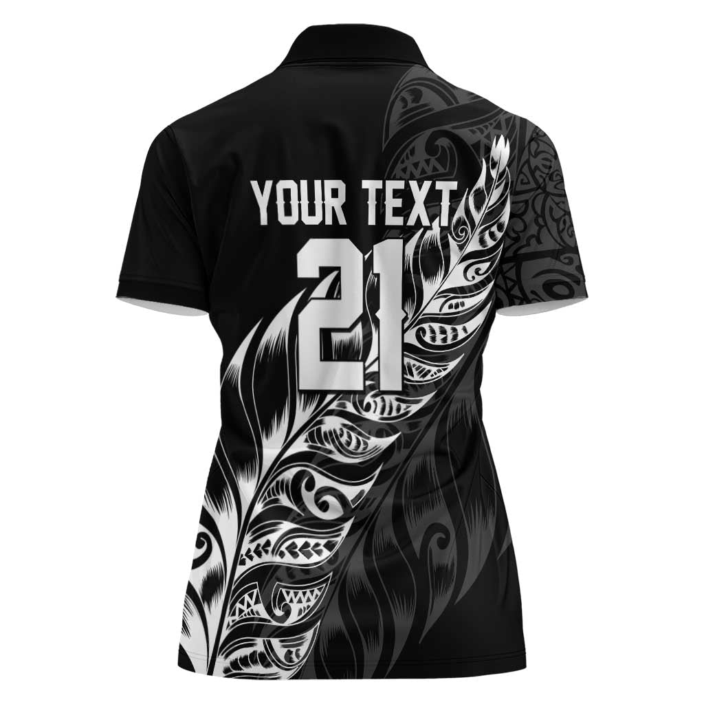 New Zealand Lawn Bowls Custom Women Polo Shirt Black Maori Warrior Tribal Silver Fern - Polynesian Pride
