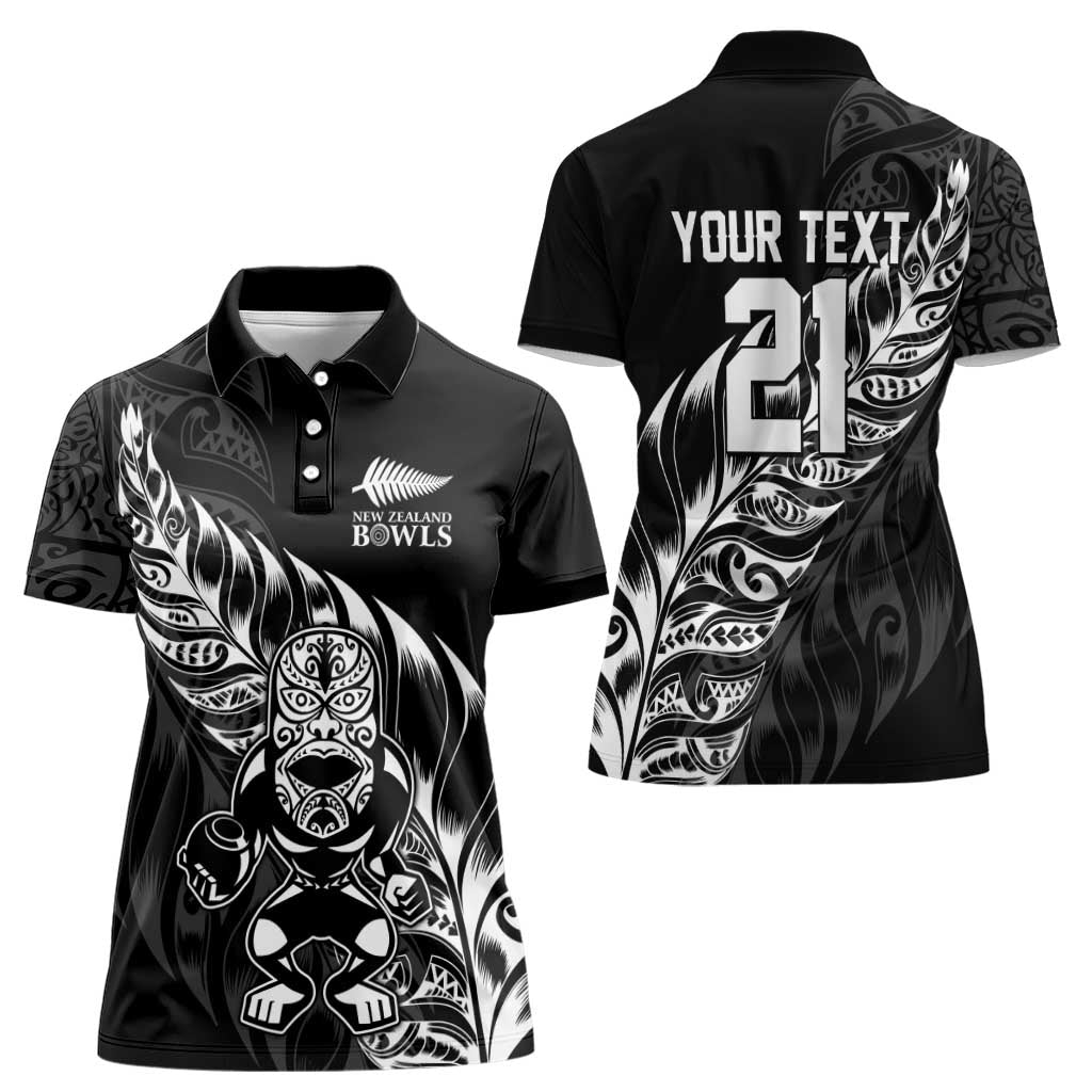 New Zealand Lawn Bowls Custom Women Polo Shirt Black Maori Warrior Tribal Silver Fern - Polynesian Pride