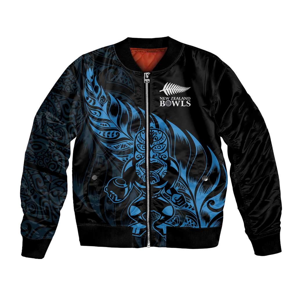New Zealand Lawn Bowls Custom Bomber Jacket Blue Maori Warrior Tribal Silver Fern - Polynesian Pride