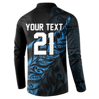 New Zealand Lawn Bowls Custom Button Sweatshirt Blue Maori Warrior Tribal Silver Fern - Polynesian Pride