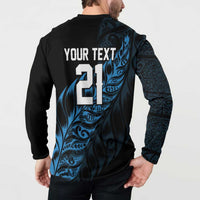 New Zealand Lawn Bowls Custom Button Sweatshirt Blue Maori Warrior Tribal Silver Fern - Polynesian Pride