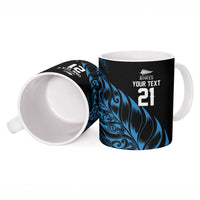 New Zealand Lawn Bowls Custom Ceramic Mug Blue Maori Warrior Tribal Silver Fern - Polynesian Pride