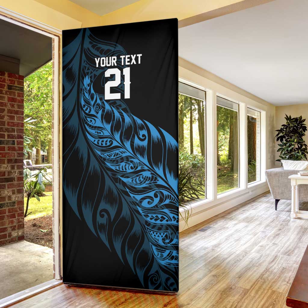 New Zealand Lawn Bowls Custom Door Cover Blue Maori Warrior Tribal Silver Fern - Polynesian Pride