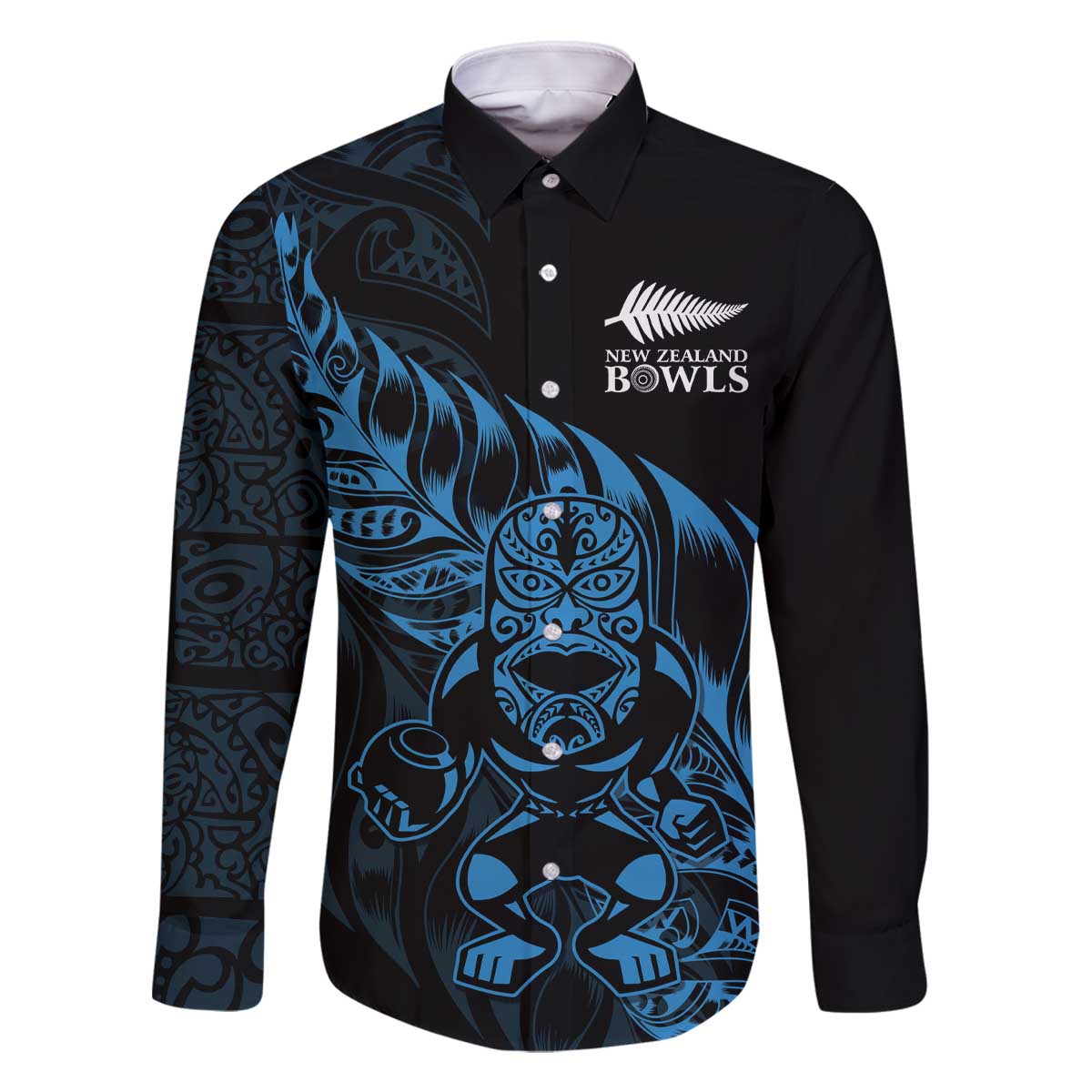 New Zealand Lawn Bowls Custom Family Matching Off The Shoulder Long Sleeve Dress and Hawaiian Shirt Blue Maori Warrior Tribal Silver Fern - Polynesian Pride