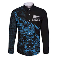 New Zealand Lawn Bowls Custom Family Matching Off The Shoulder Long Sleeve Dress and Hawaiian Shirt Blue Maori Warrior Tribal Silver Fern - Polynesian Pride