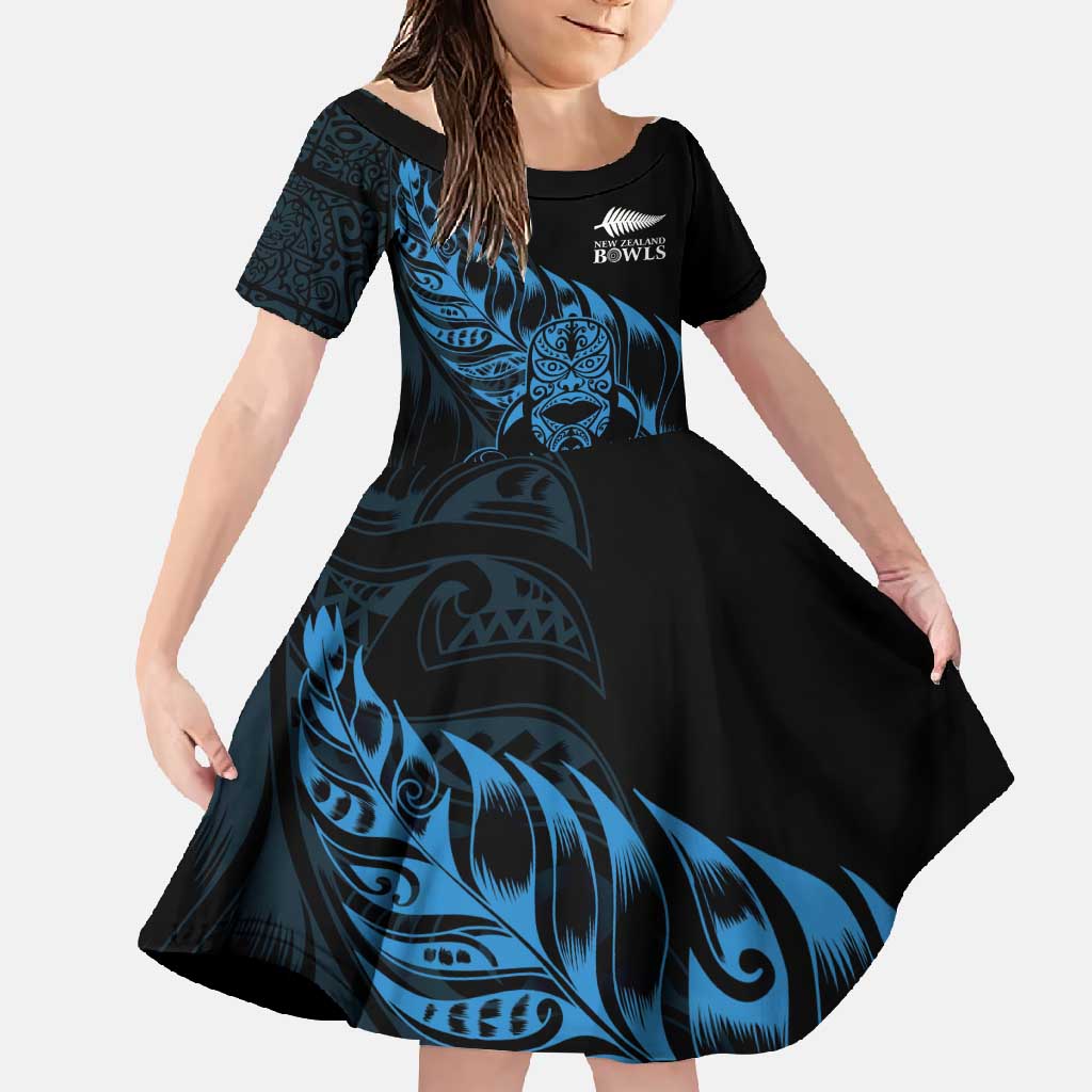 New Zealand Lawn Bowls Custom Family Matching Summer Maxi Dress and Hawaiian Shirt Blue Maori Warrior Tribal Silver Fern - Polynesian Pride